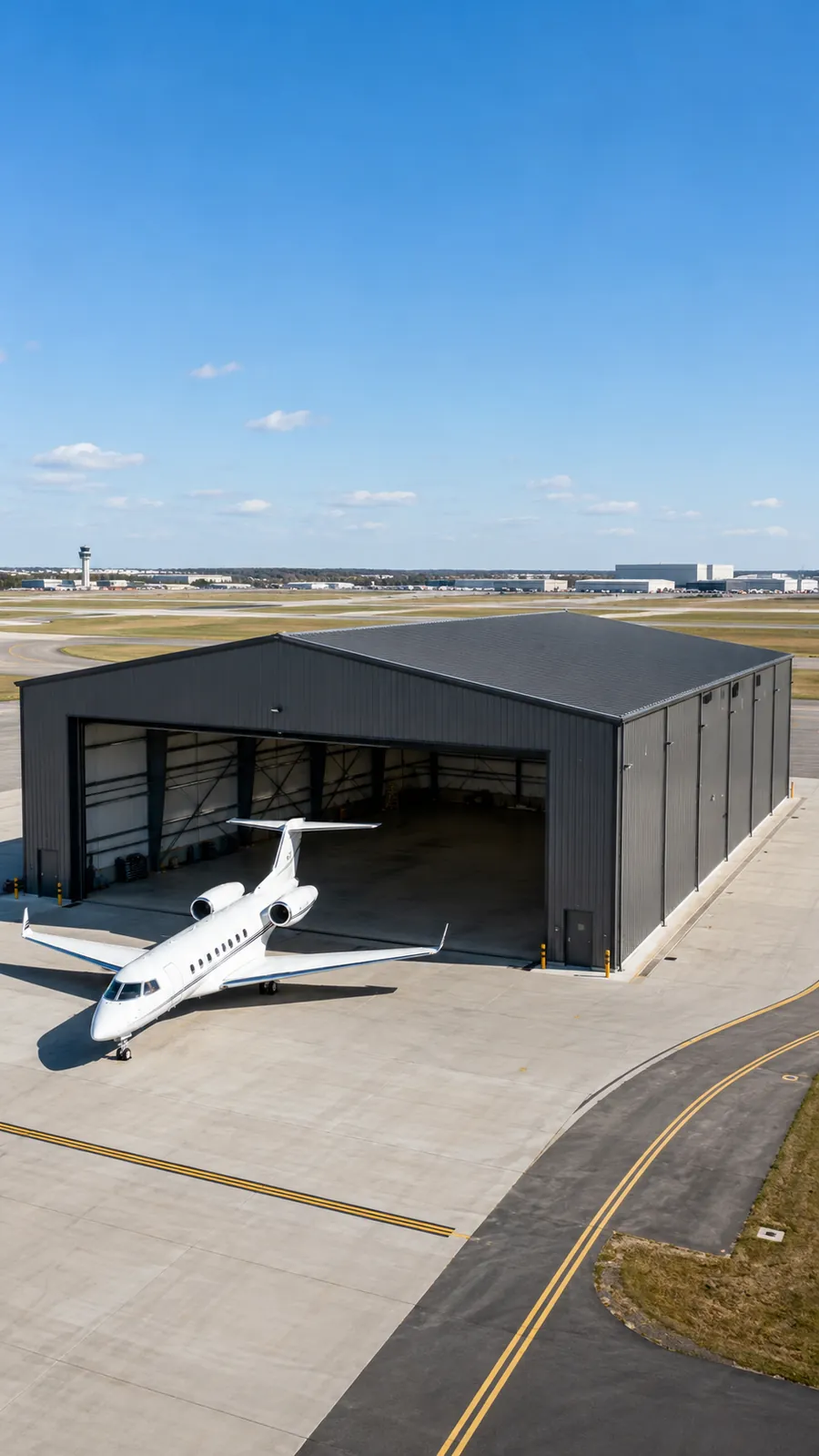 Aircraft hangar steel building exterior