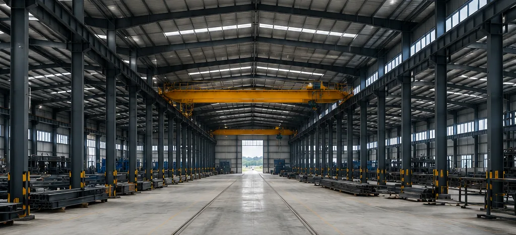 Large clear-span interior of a coastal steel warehouse