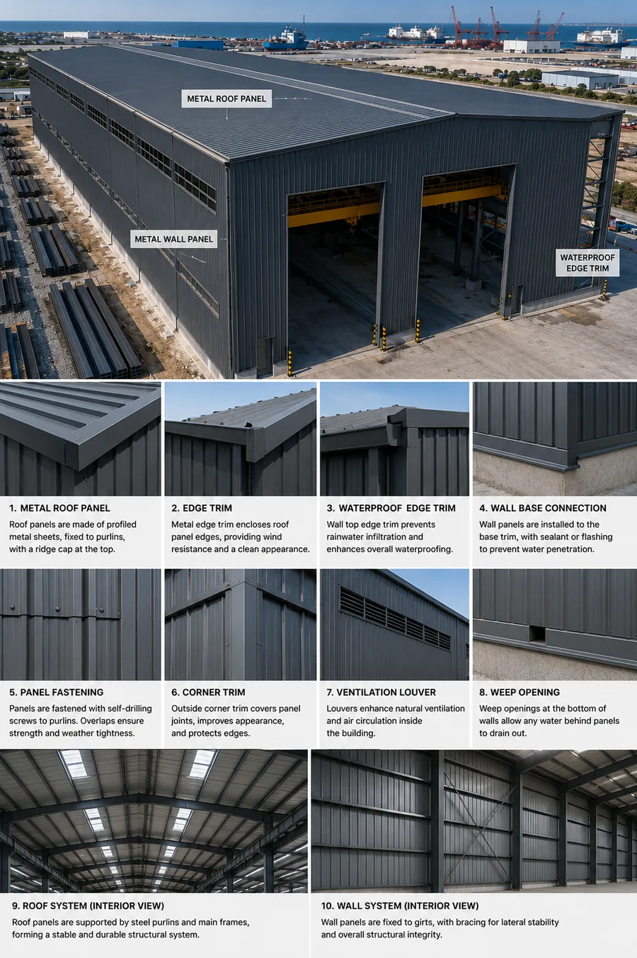 Coastal steel warehouse roof and wall enclosure system details