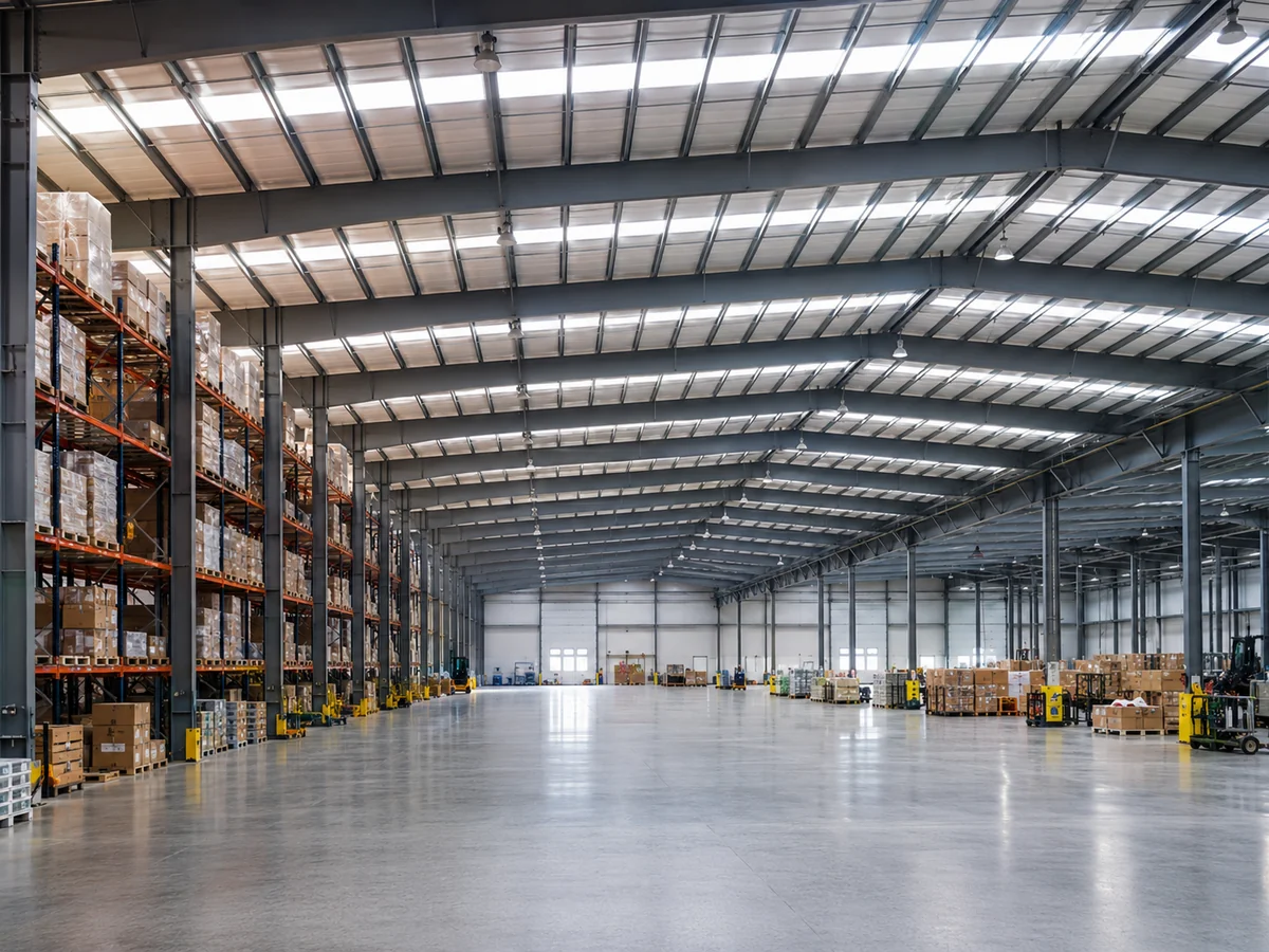 steel logistics warehouse interior racking space