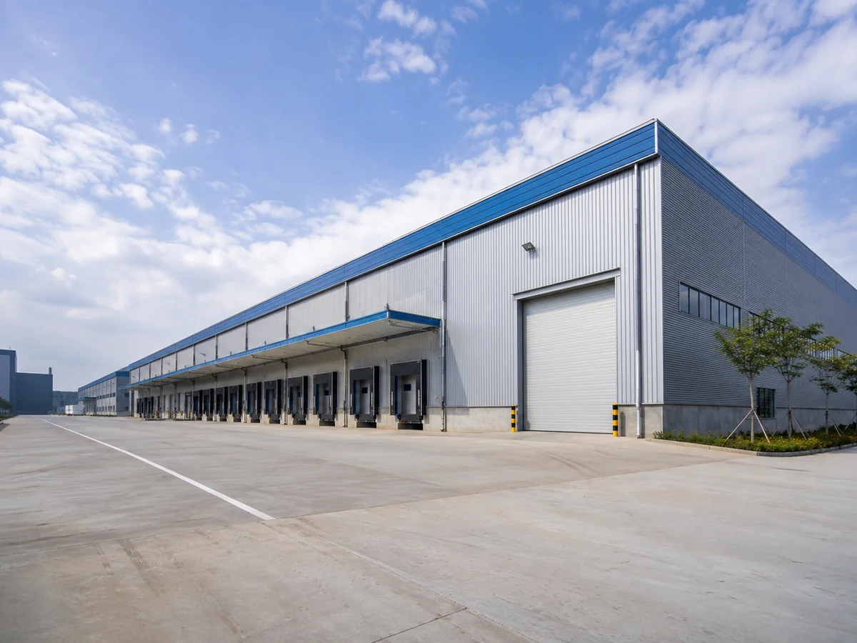 steel logistics warehouse loading dock exterior