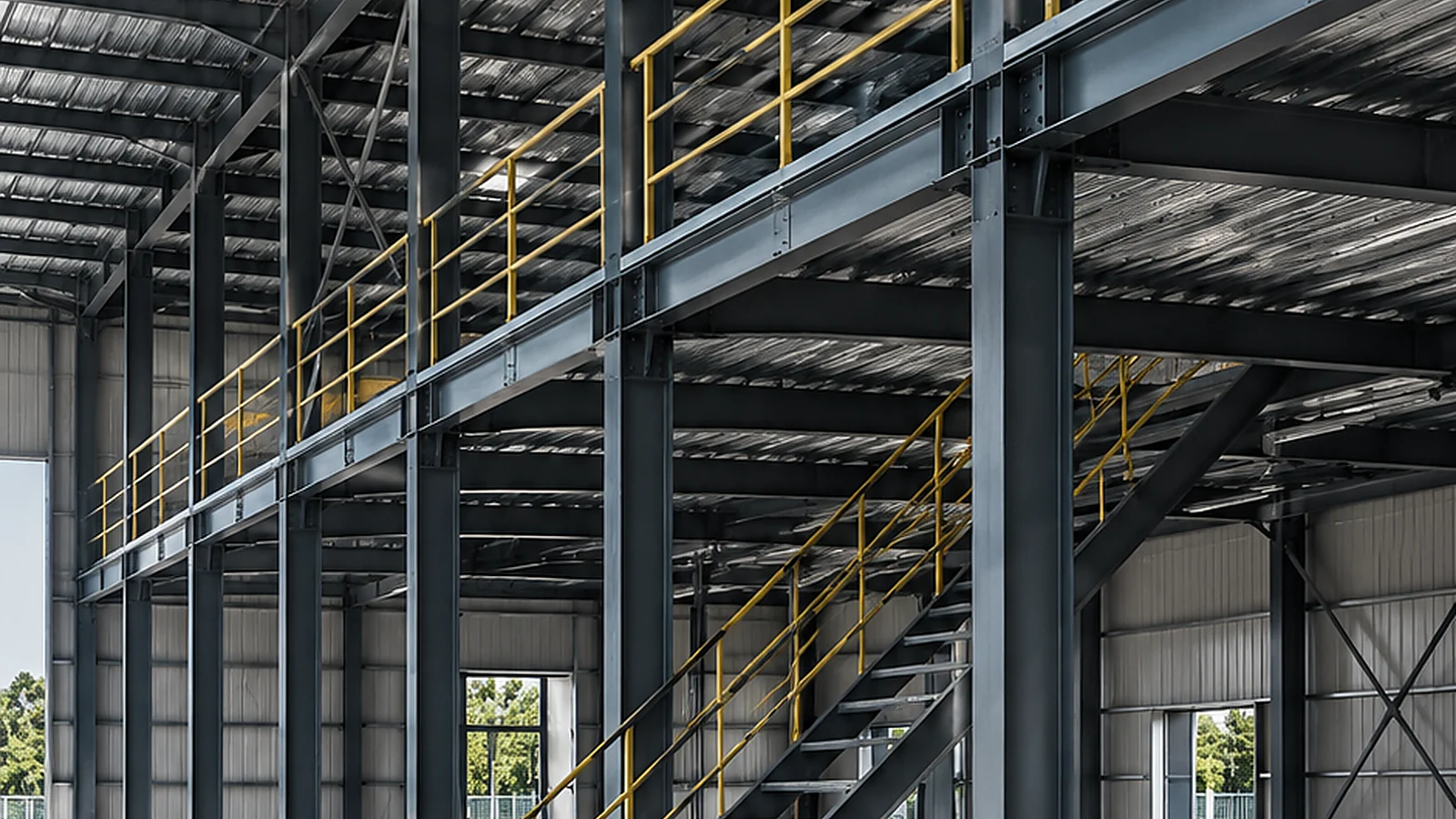 warehouse mezzanine stairs and guardrails