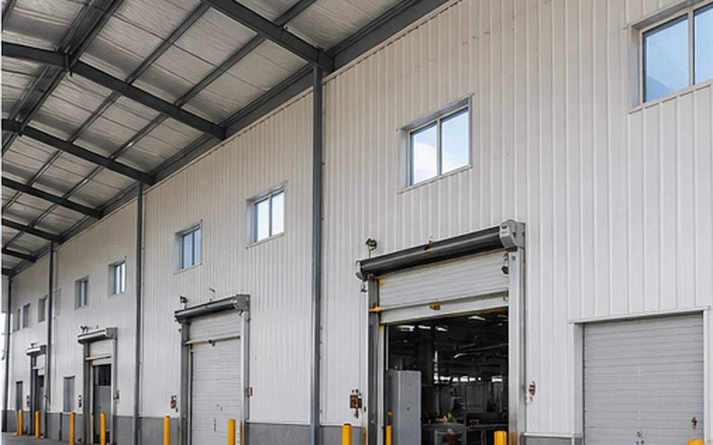 Insulated enclosure and door interfaces in a food processing steel building