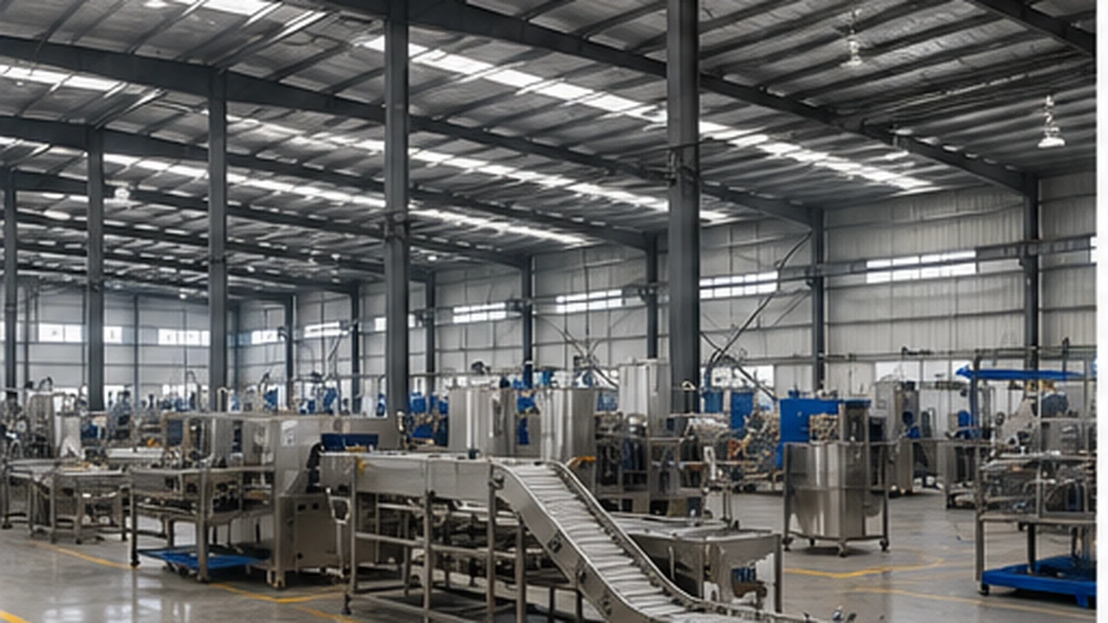 Food processing plant steel building with industrial production equipment