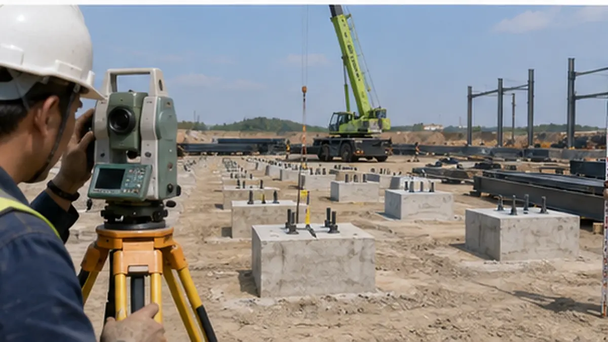 foundation centerline and elevation survey before steel structure erection