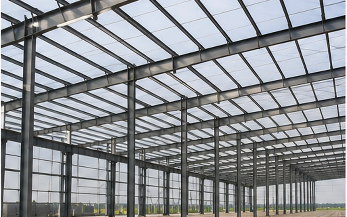 Steel framing inside an industrial warehouse