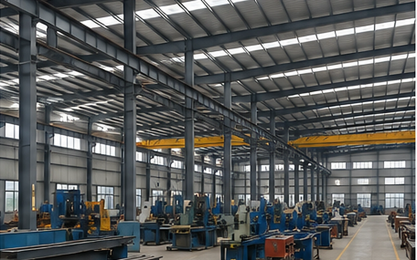Industrial steel workshop interior with production and equipment layout