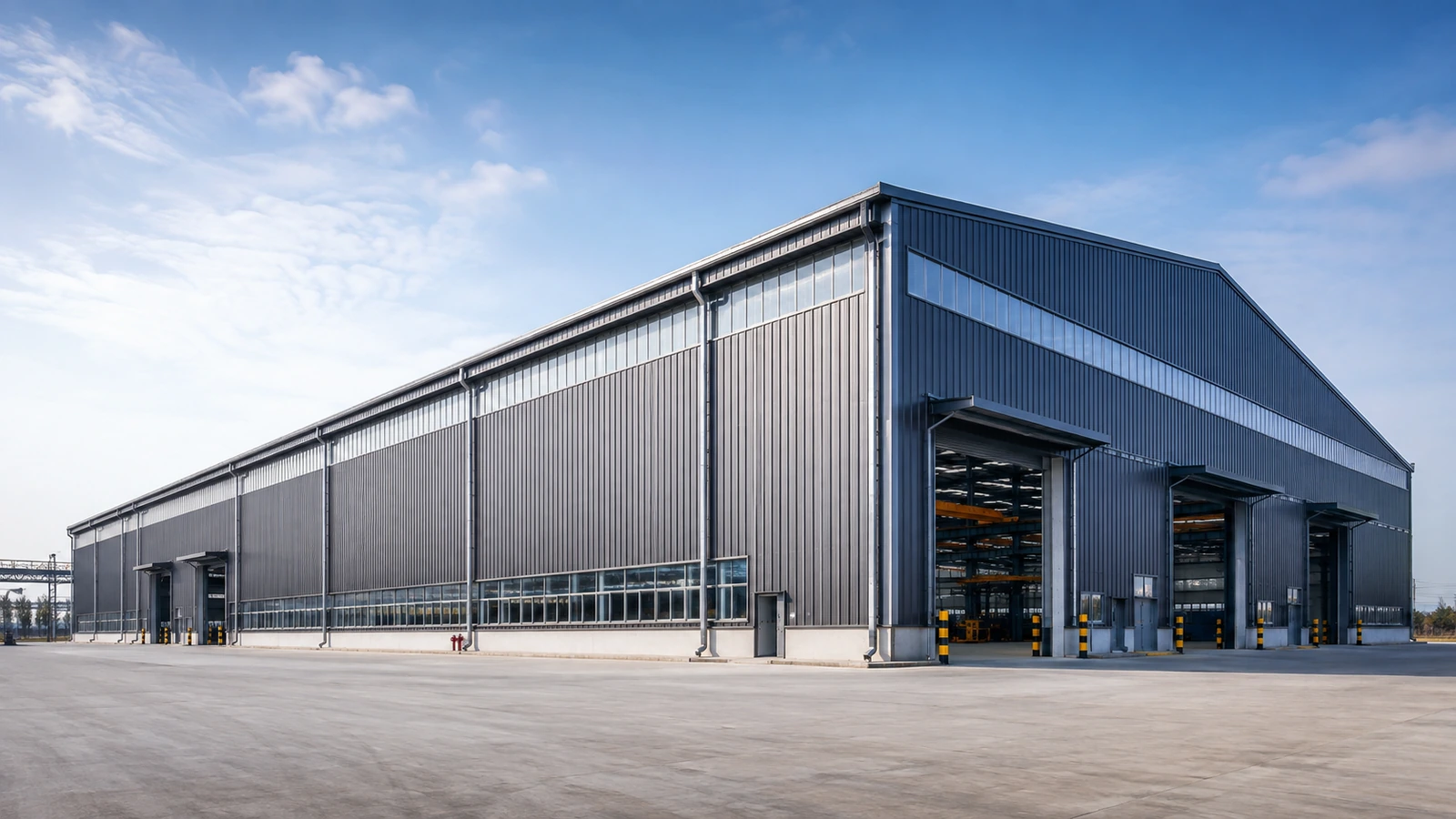 large span industrial steel building exterior