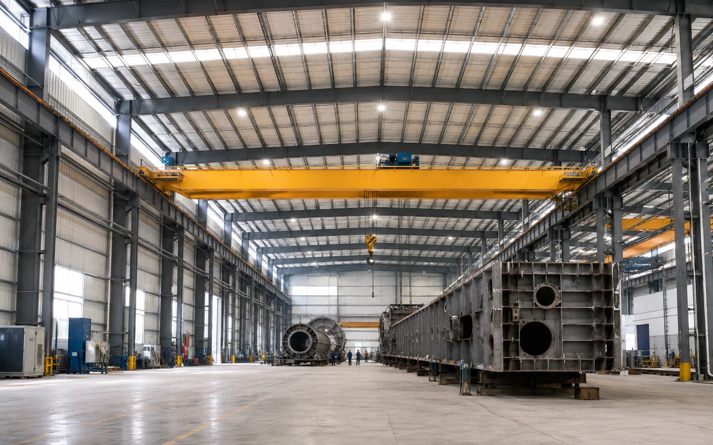 overhead crane in large span industrial steel building