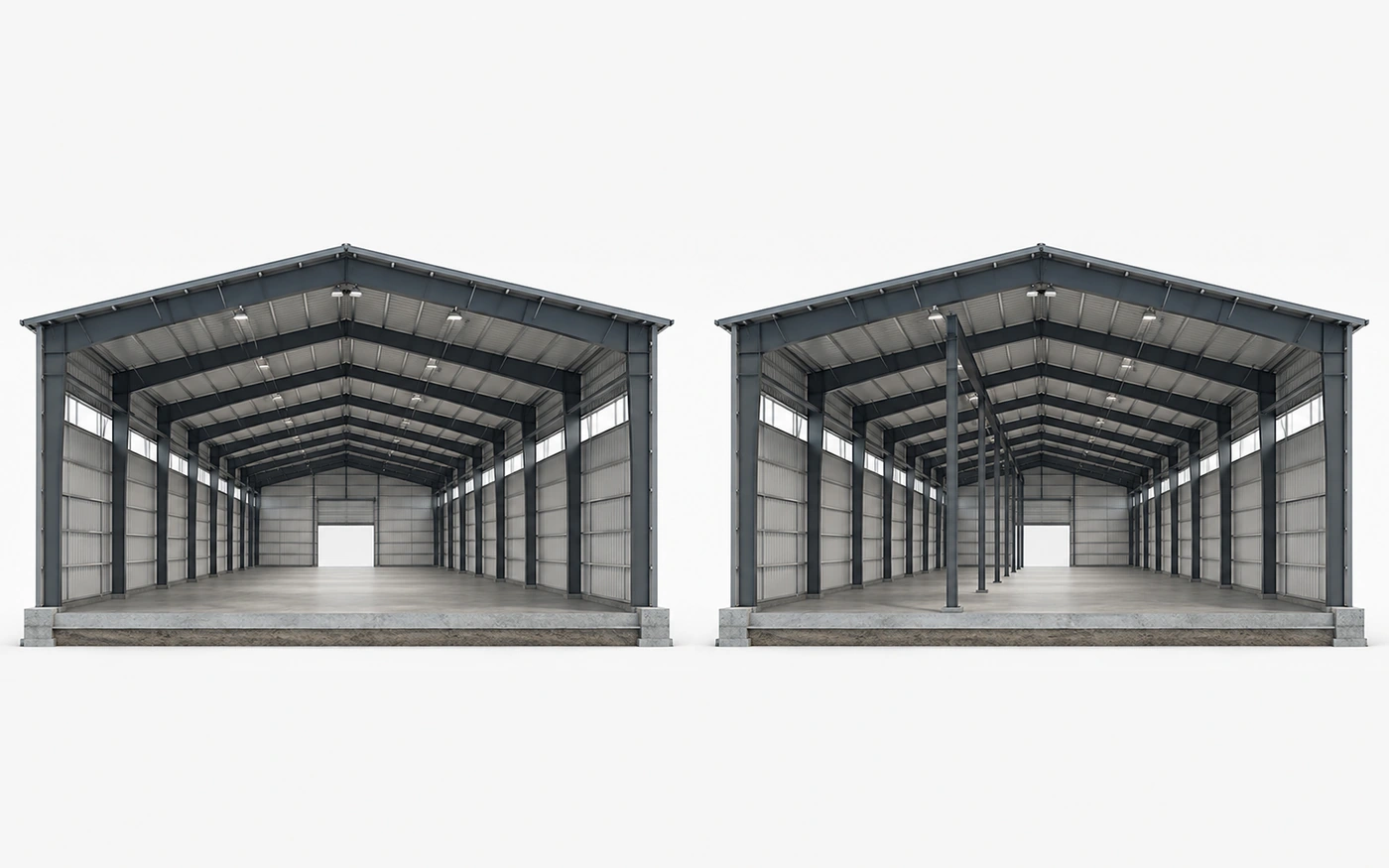 large span vs multi-bay industrial steel building layout comparison