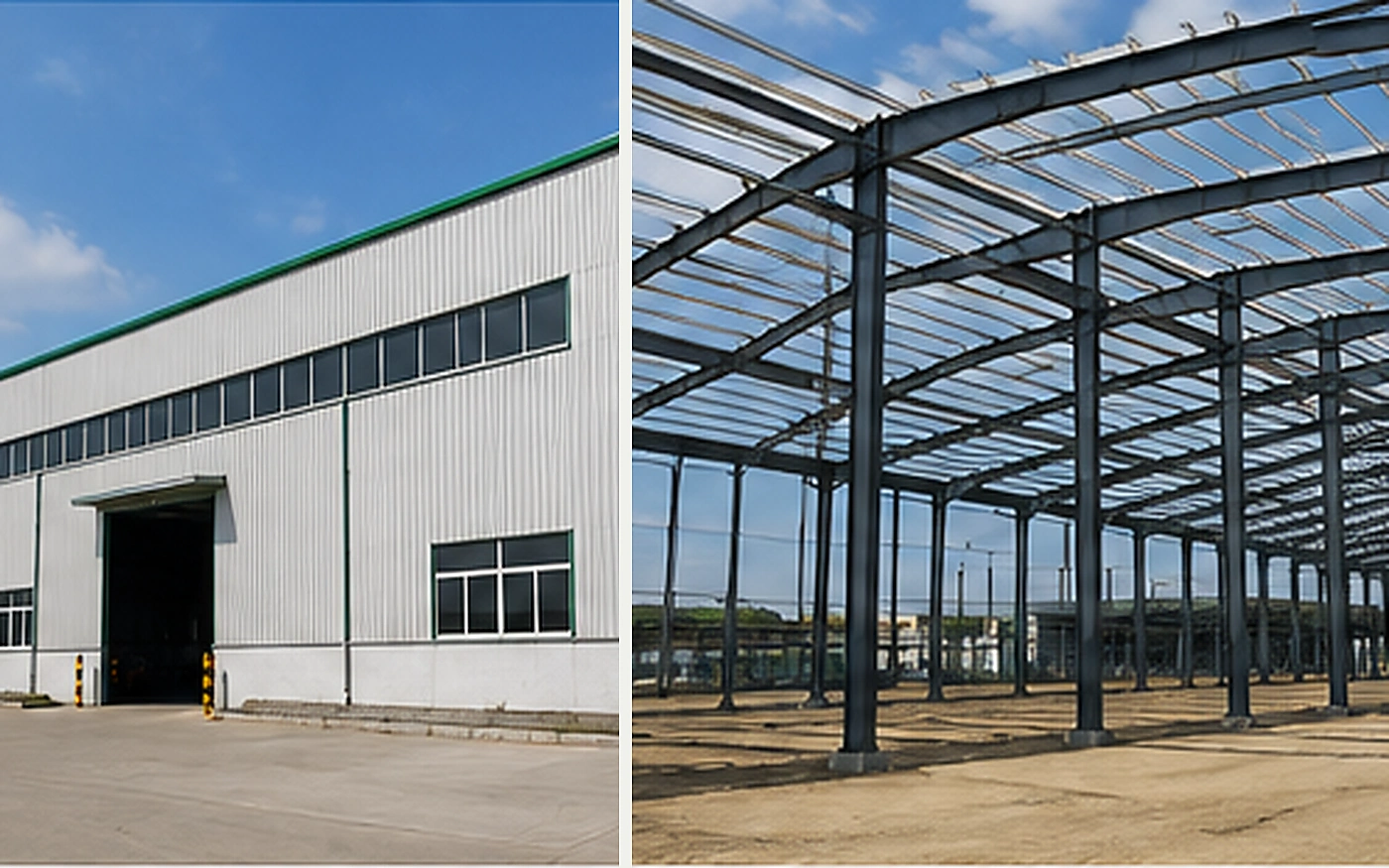 Pre-engineered steel building system showing enclosure and structural framing