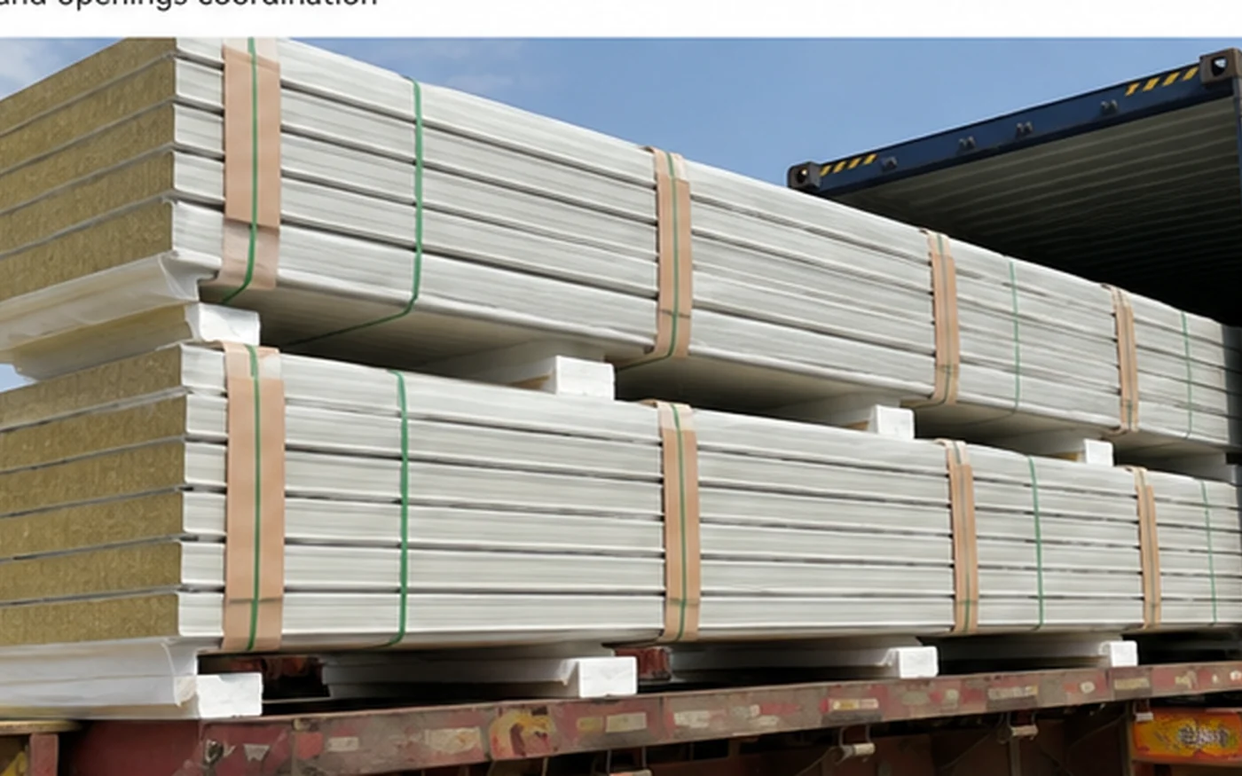 rock wool sandwich wall panels packed for export loading