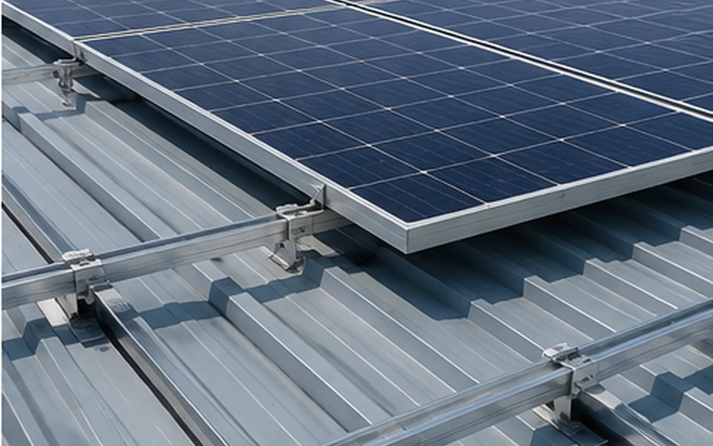 solar panels mounted on industrial metal roof