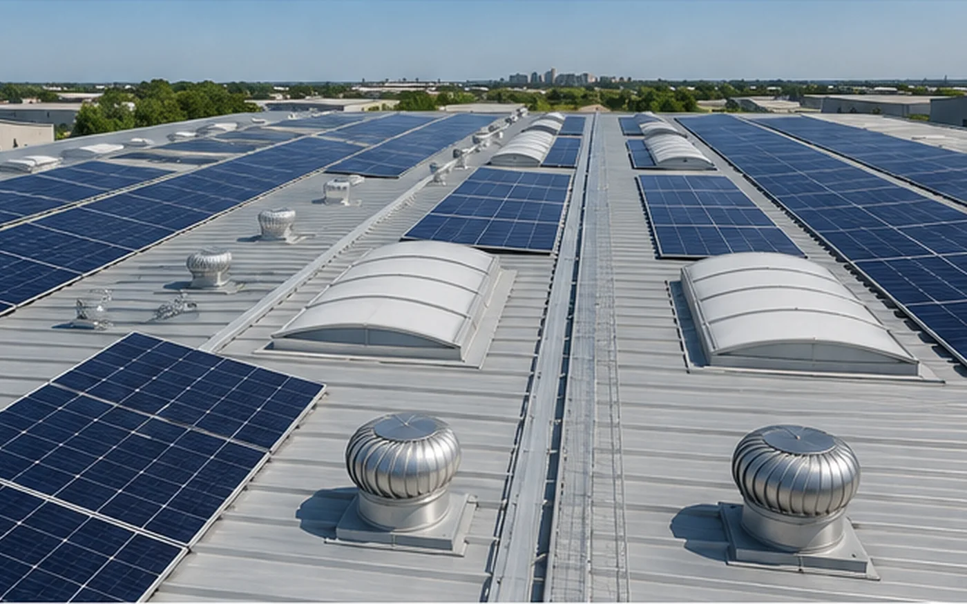 solar panels coordinated with skylights and roof vents