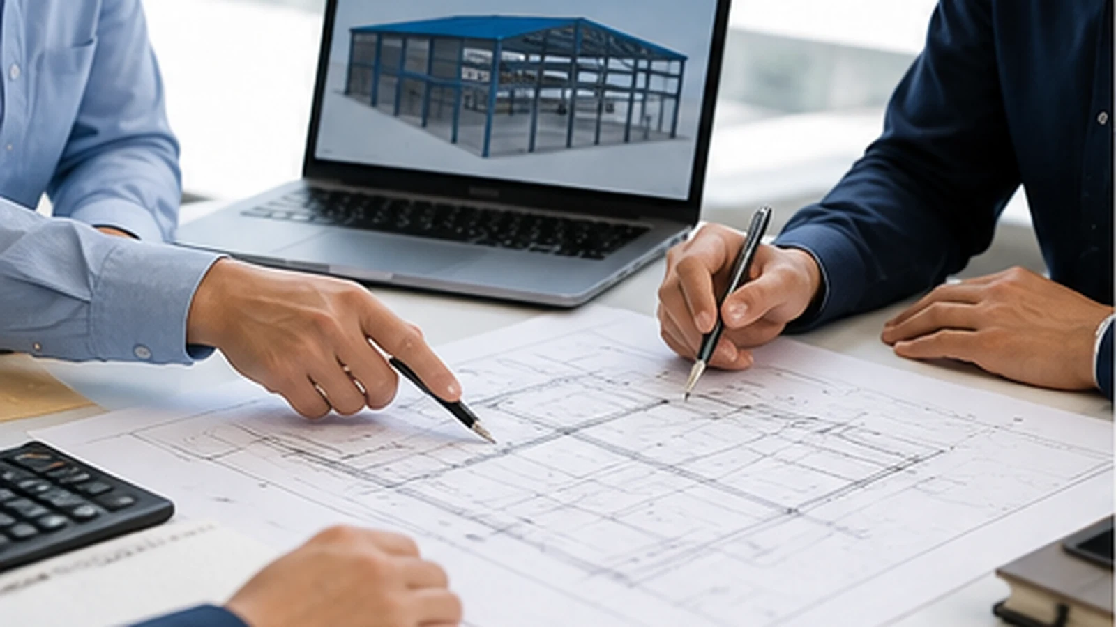 Steel building procurement planning with project drawings and structural review