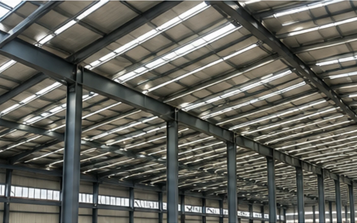 steel roof purlins installed on portal frame