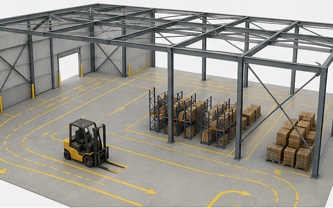 steel warehouse braced bay with door openings