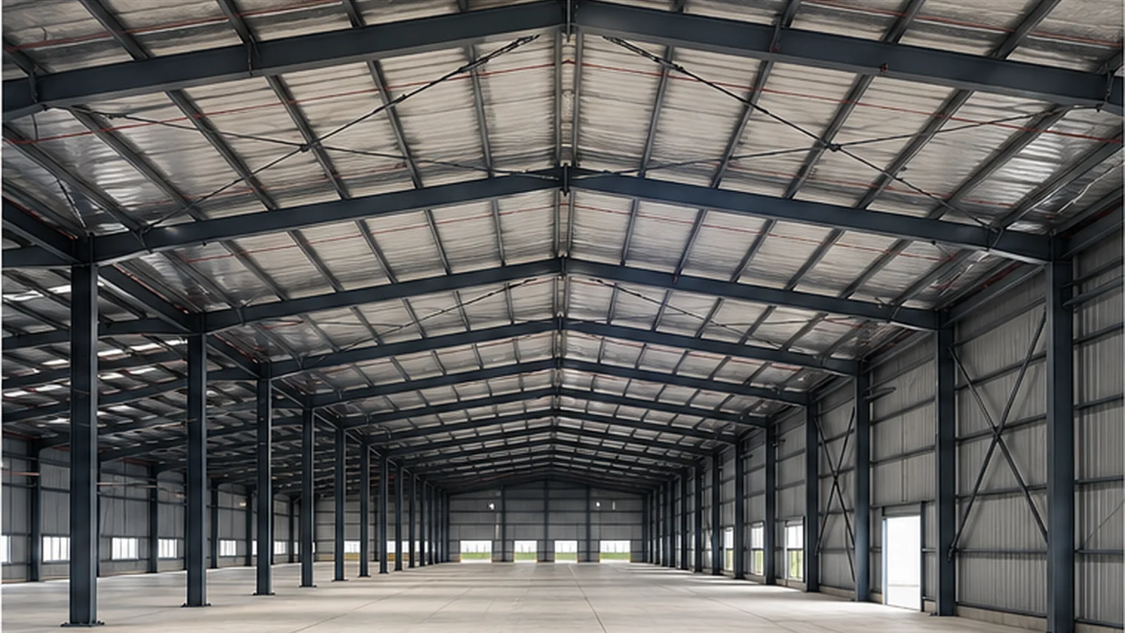 steel warehouse frame with roof and wall bracing