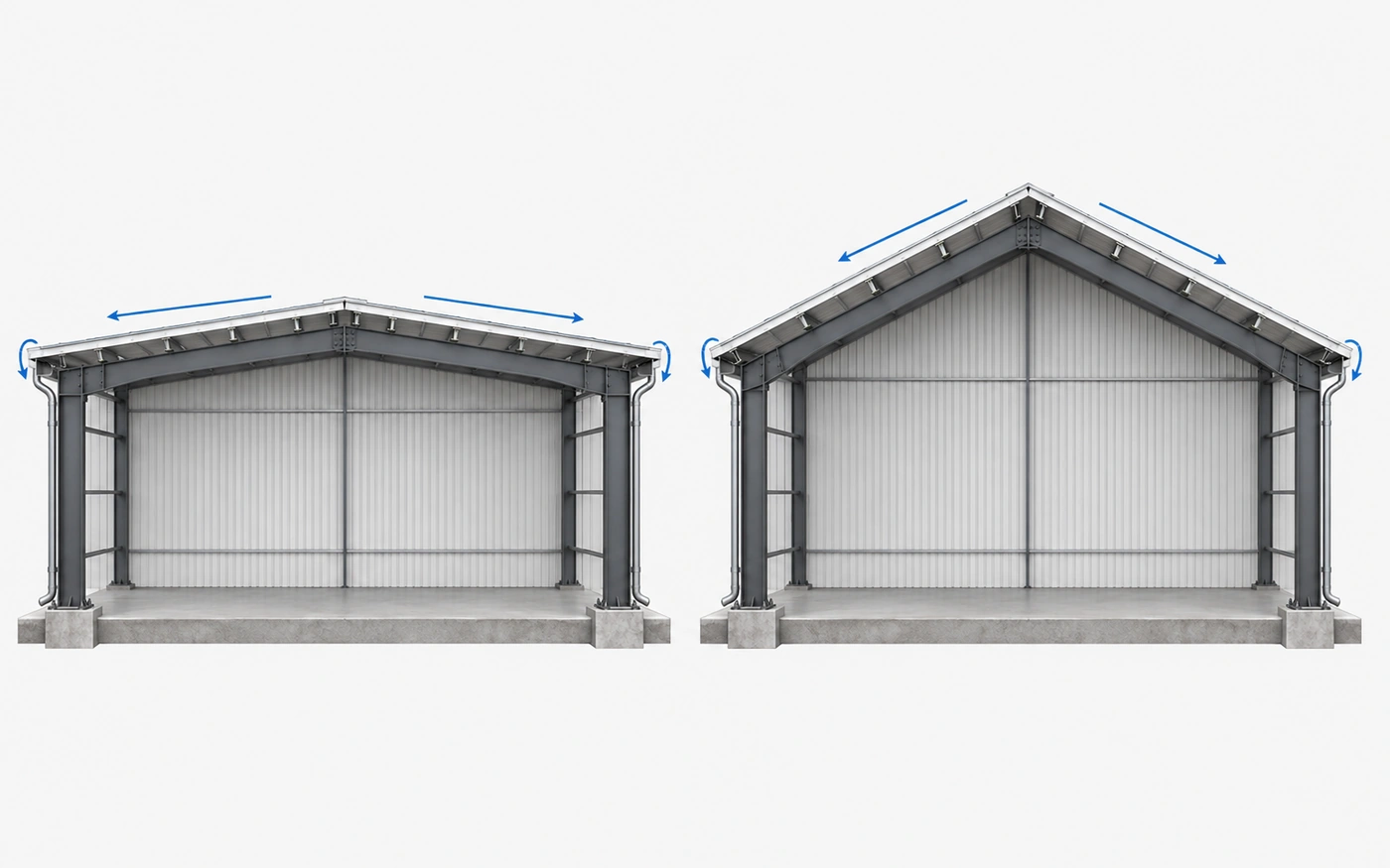 comparison of steel warehouse roof slopes and ridge heights