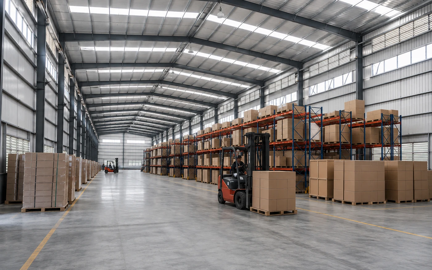 high-clearance steel warehouse interior
