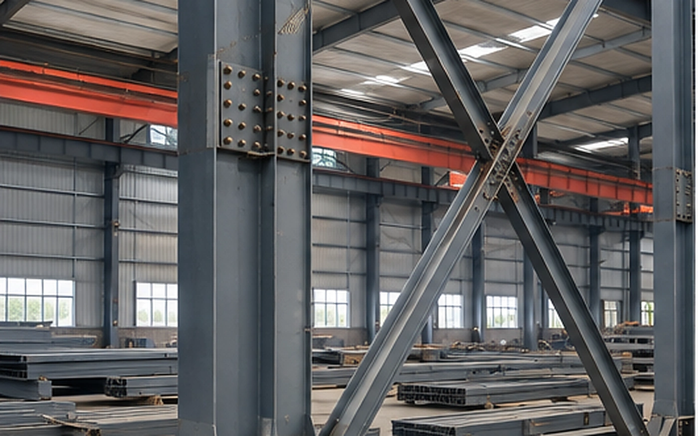 Steel workshop columns bracing and structural connections