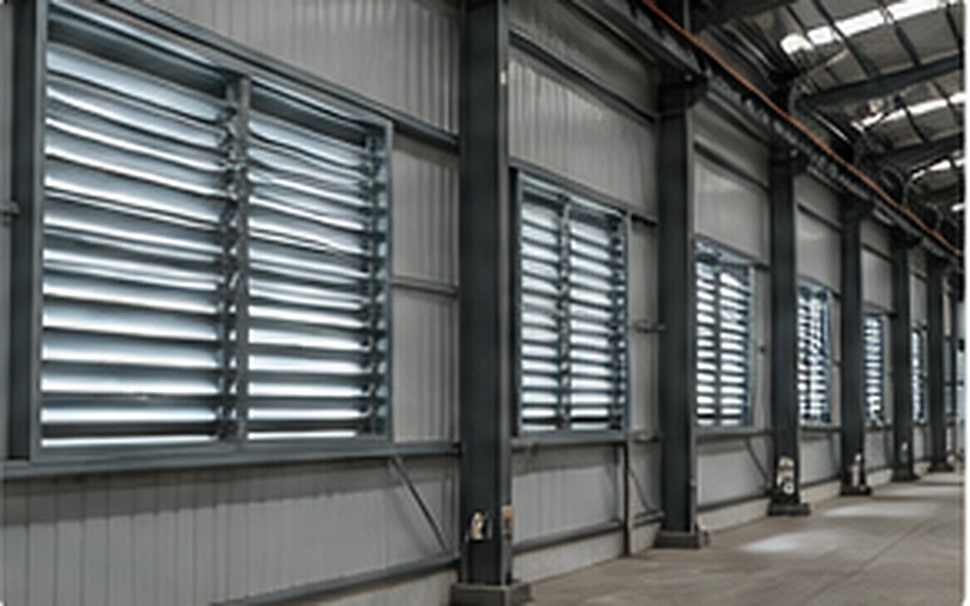 Wall louvers and high-level ventilation in a steel workshop
