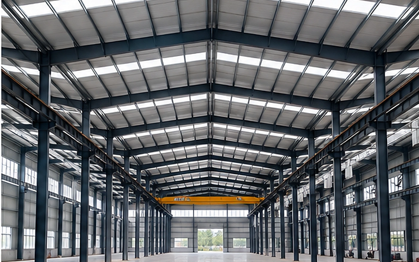 Steel workshop portal frame system with columns and rafters