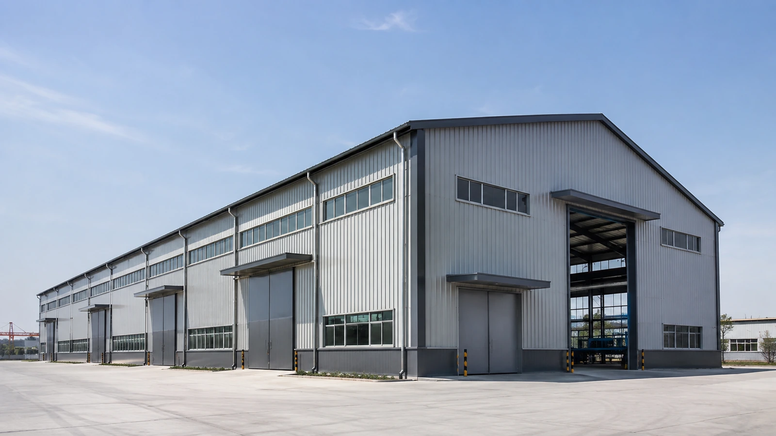 large crane-ready steel workshop exterior