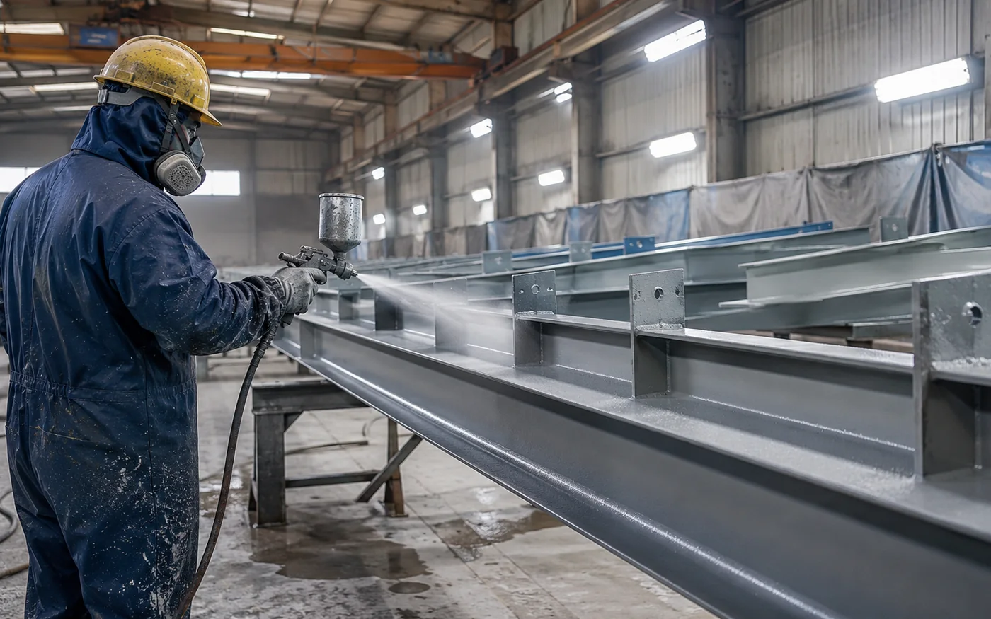 Structural steel coating layer application during shop painting