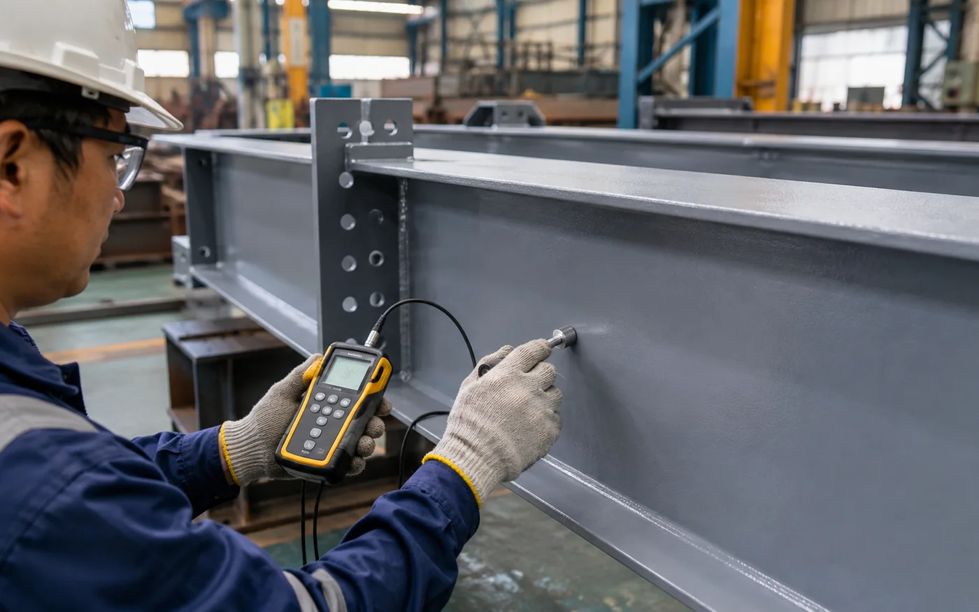 Structural steel dry film thickness inspection during coating quality control