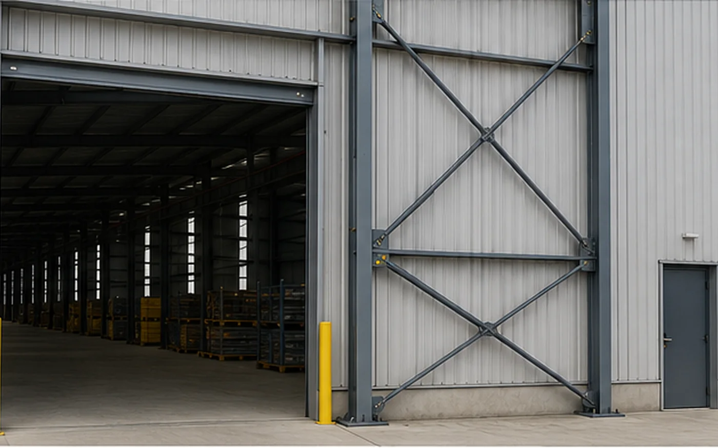 wall bracing beside warehouse door opening
