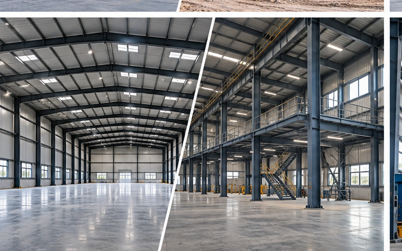 Steel building structural layout comparison for regular and customized industrial geometry
