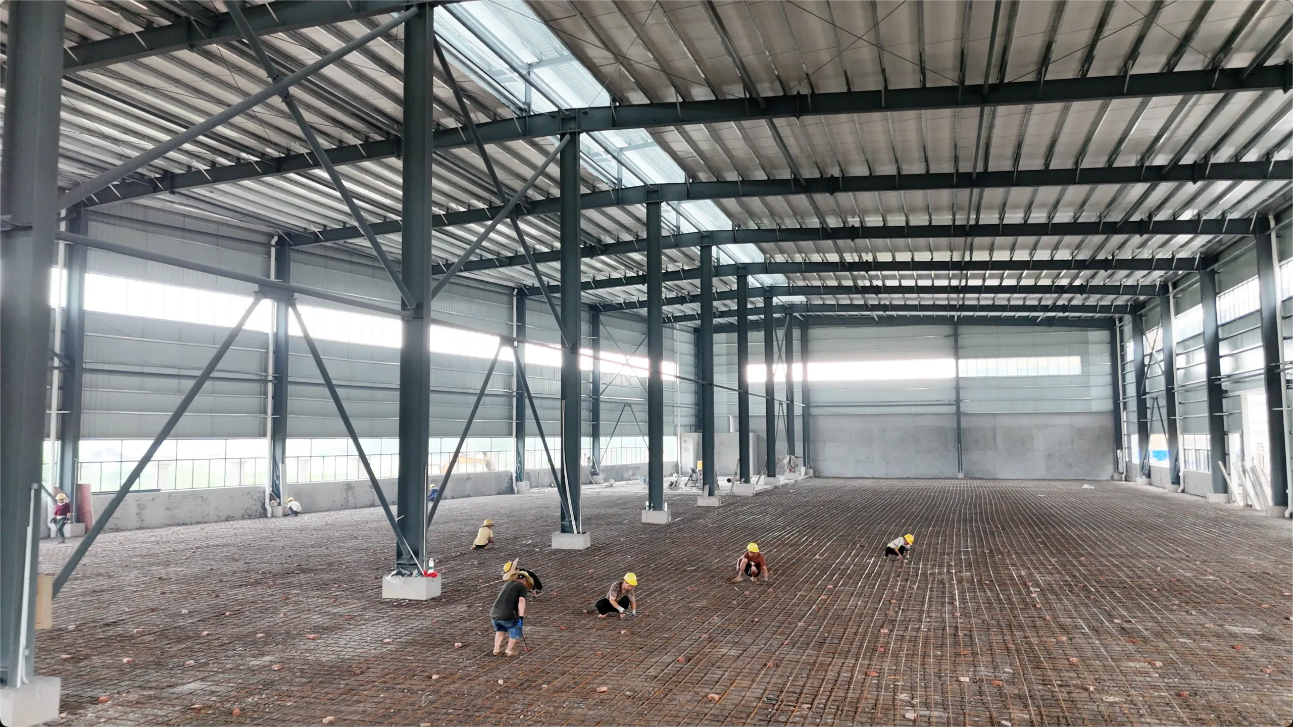 Steel factory building interior panorama for planning reference