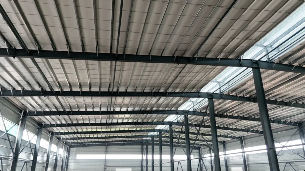 Steel factory building roof structure detail for planning reference